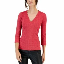 Best reviews of โ๏ธ INC International Concepts ๐ฉ Women's Shimmering Ribbed 3/4-Sleeve Top, Created For Macy's Real Red โ๏ธ