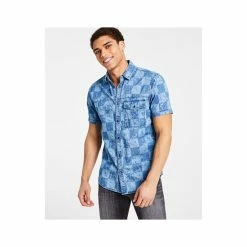 Discount 🌟 INC International Concepts Men's Short-Sleeve Point Collar Check Denim 👚 Shirt, Created For Macy's Med Wash 🌟 -Inc International Sales unnamed file 2240