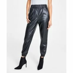 Flash Sale ๐ INC International Concepts Petite Faux-Leather Jogger Pants, Created For Macy's Deep Black โ๏ธ