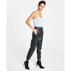 Flash Sale 👍 INC International Concepts Petite Faux-Leather Jogger Pants, Created For Macy's Deep Black ✔️ -Inc International Sales unnamed file 2244