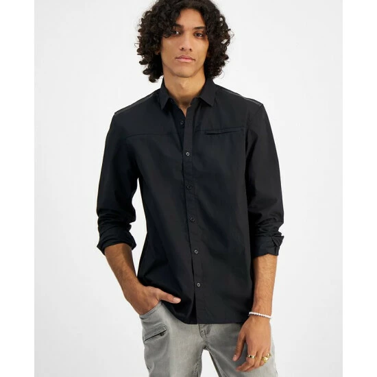 Promo 😉 INC International Concepts I.N.C. International Concepts® Men's Regular-Fit 👕 Shirt With Faux-Leather Trim, Created For Macy's Deep Black 🔔 3 Promo 😉 INC International Concepts I.N.C. International Concepts® Men's Regular-Fit 👕 Shirt With Faux-Leather Trim, Created For Macy's Deep Black 🔔