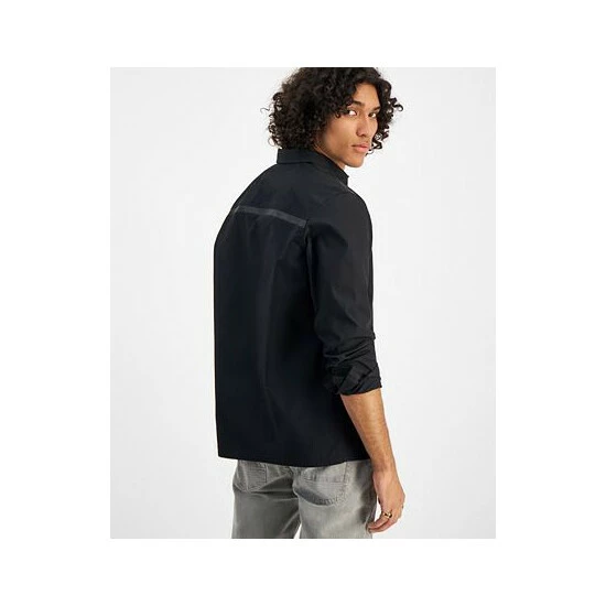Promo 😉 INC International Concepts I.N.C. International Concepts® Men's Regular-Fit 👕 Shirt With Faux-Leather Trim, Created For Macy's Deep Black 🔔 4 Promo 😉 INC International Concepts I.N.C. International Concepts® Men's Regular-Fit 👕 Shirt With Faux-Leather Trim, Created For Macy's Deep Black 🔔 - Image 2