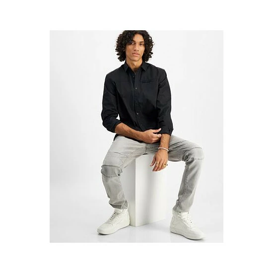 Promo 😉 INC International Concepts I.N.C. International Concepts® Men's Regular-Fit 👕 Shirt With Faux-Leather Trim, Created For Macy's Deep Black 🔔 5 Promo 😉 INC International Concepts I.N.C. International Concepts® Men's Regular-Fit 👕 Shirt With Faux-Leather Trim, Created For Macy's Deep Black 🔔 - Image 3