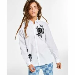 Outlet โจ INC International Concepts I.N.C. International Conceptsยฎ Men's Regular-Fit Floral Skull-Print ๐ Shirt, Created For Macy's Bright White ๐ฅฐ