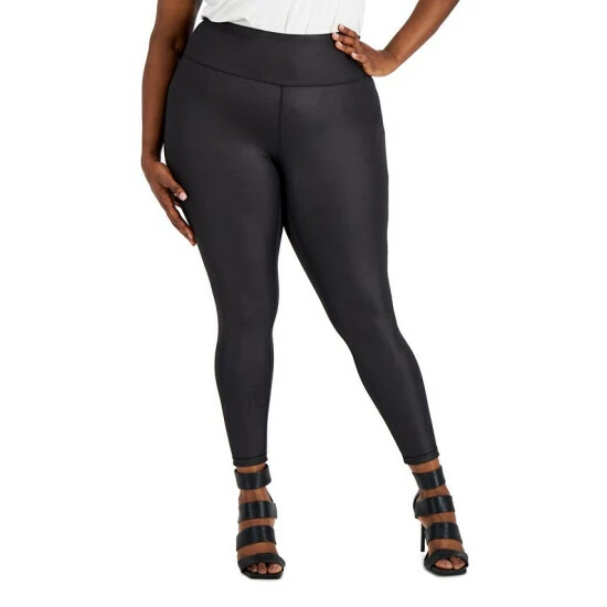 New ❤️ INC International Concepts Plus Size Shine Compression Leggings, Created For Macy's Deep Black 🧨 3 New ❤️ INC International Concepts Plus Size Shine Compression Leggings, Created For Macy's Deep Black 🧨