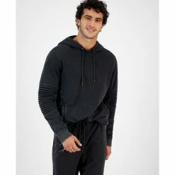 Hot Sale 😍 INC International Concepts I.N.C. International Concepts® Men's Regular-Fit Moto Hoodie, Created For Macy's Deep Black ⭐
