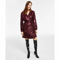 Coupon 😀 INC International Concepts 👩 Women's Sequin Mini Wrap 👗 Dress, Created For Macy's Port 🤩