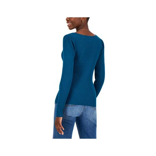 Promo ๐ INC International Concepts ๐ฉ Women's Ribbed Puffed-Shoulder Sweater, Created For Macy's Teal Kingfisher ๐ 4 Promo ๐ INC International Concepts ๐ฉ Women's Ribbed Puffed-Shoulder Sweater, Created For Macy's Teal Kingfisher ๐ - Image 2