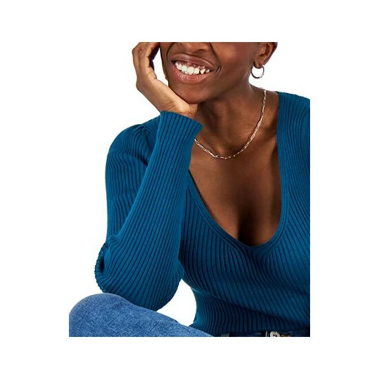 Promo ๐ INC International Concepts ๐ฉ Women's Ribbed Puffed-Shoulder Sweater, Created For Macy's Teal Kingfisher ๐ 5 Promo ๐ INC International Concepts ๐ฉ Women's Ribbed Puffed-Shoulder Sweater, Created For Macy's Teal Kingfisher ๐ - Image 3