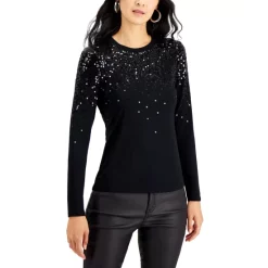 Inc International Sales 29 Cheapest 🔥 INC International Concepts 👩 Women's Long-Sleeve Sequin Top, Created For Macy's Washed White 🔔