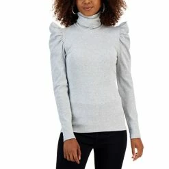 Top 10 🔔 INC International Concepts 👩 Women's Ribbed Puff-Sleeve Turtleneck Top, Created For Macy's Silver Metallic ⌛