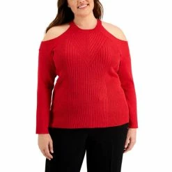 Buy ❤️ INC International Concepts Plus Size Shine Cold-Shoulder Sweater, Created For Macy's Silver ⌛