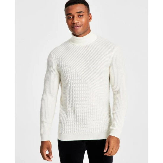 Brand new 🎁 INC International Concepts Men's Cashmere Mixed-Stitch Turtleneck Sweater, Created For Macy's Deep Black 🔔 3 Brand new 🎁 INC International Concepts Men's Cashmere Mixed-Stitch Turtleneck Sweater, Created For Macy's Deep Black 🔔