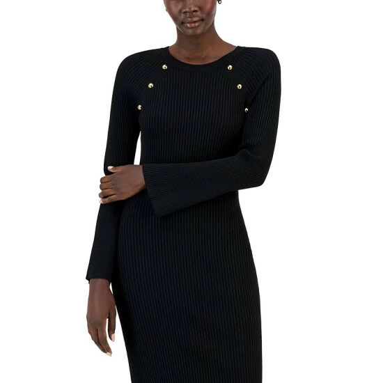 Promo ๐ INC International Concepts ๐ฉ Women's Snap-Trim Sweater ๐ Dress, Created For Macy's Deep Black โค๏ธ 6 Promo ๐ INC International Concepts ๐ฉ Women's Snap-Trim Sweater ๐ Dress, Created For Macy's Deep Black โค๏ธ - Image 4