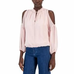 Budget โค๏ธ INC International Concepts ๐ฉ Women's Chiffon Cold-Shoulder Top, Created For Macy's Pale Mauve ๐