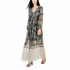 New ๐ INC International Concepts Floral-Print Tie-Waist V-Neck Maxi ๐ Dress, Created For Macy's Black Combo โ