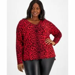 Wholesale 🔔 INC International Concepts Leopard-Print V-Neck Sweater, Created For Macy's Red Leopard ❤️