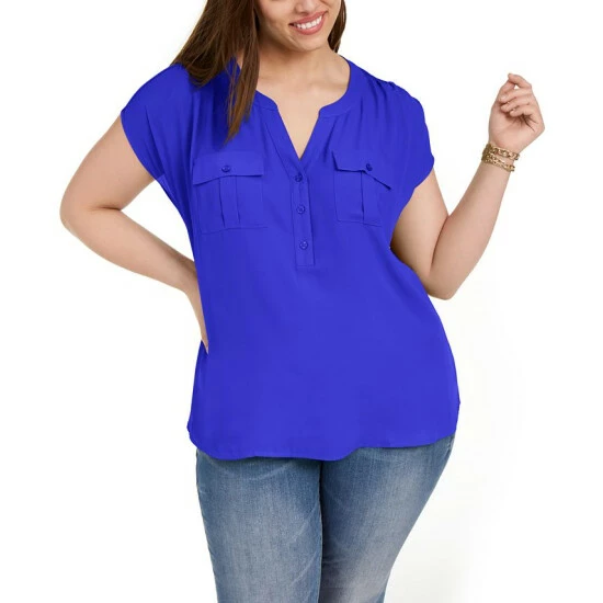 New ๐ INC International Concepts Plus Size Woven-Front V-Neck Top, Created For Macy's Deep Black ๐ 3 New ๐ INC International Concepts Plus Size Woven-Front V-Neck Top, Created For Macy's Deep Black ๐