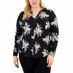 Best Sale 😀 INC International Concepts Plus Size Floral-Print Zip-Pocket Top, Created For Macy's Johanna Bouquet ✔️