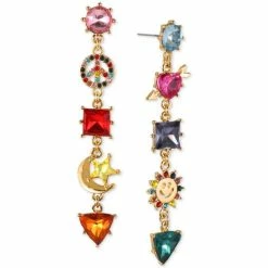 Hot Sale ๐ INC International Concepts Gold-Tone Multicolor Crystal & Stone Mixed Charm Mismatch Linear Drop Earrings, Created For Macy's ๐