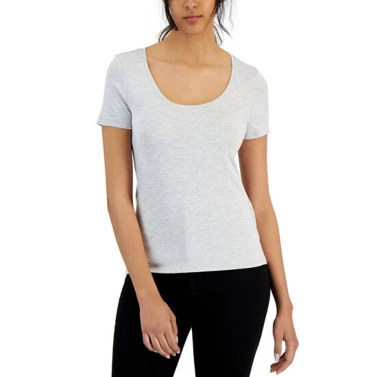 Hot Sale ✨ INC International Concepts 👩 Women's Heather Scoop-Neck T-Shirt, Created For Macy's Heather Belle Grey ⭐ 3 Hot Sale ✨ INC International Concepts 👩 Women's Heather Scoop-Neck T-Shirt, Created For Macy's Heather Belle Grey ⭐