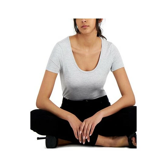 Hot Sale ✨ INC International Concepts 👩 Women's Heather Scoop-Neck T-Shirt, Created For Macy's Heather Belle Grey ⭐ 5 Hot Sale ✨ INC International Concepts 👩 Women's Heather Scoop-Neck T-Shirt, Created For Macy's Heather Belle Grey ⭐ - Image 3
