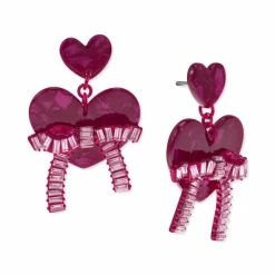 Coupon ๐ INC International Concepts Fuchsia-Tone Baguette Stone Bow Heart Drop Earrings, Created For Macy's Red ๐