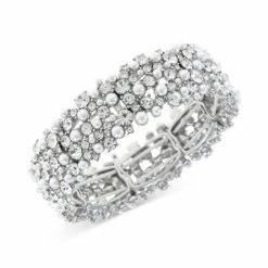 New ๐ INC International Concepts Silver-Tone Crystal & Imitation Pearl Cluster Stretch Bracelet, Created For Macy's ๐ฅ