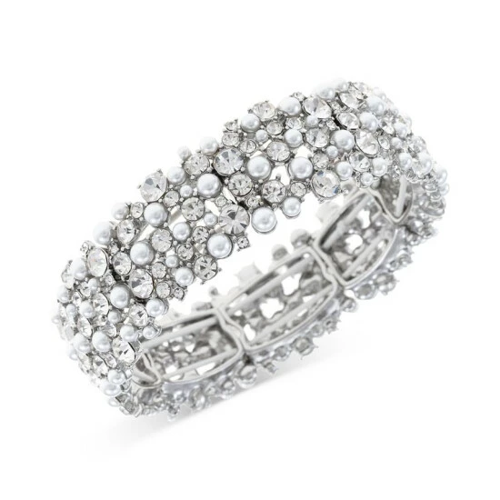 New ๐ INC International Concepts Silver-Tone Crystal & Imitation Pearl Cluster Stretch Bracelet, Created For Macy's ๐ฅ 3 New ๐ INC International Concepts Silver-Tone Crystal & Imitation Pearl Cluster Stretch Bracelet, Created For Macy's ๐ฅ