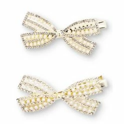 New 🌟 INC International Concepts 2-Pc. Pavé & Imitation Pearl Bow Hair Barrette Set, Created For Macy's Silver 😀
