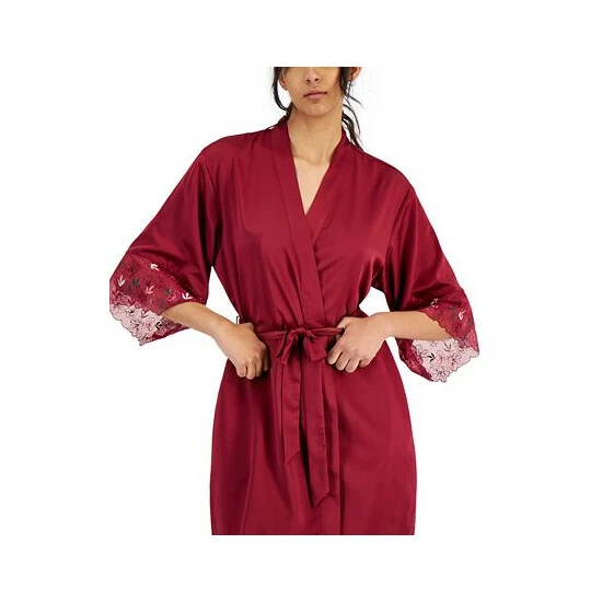 Discount ๐ INC International Concepts ๐ฉ Women's Floral Embroidered Short Wrap Robe, Created For Macy's Rhododendron โค๏ธ 5 Discount ๐ INC International Concepts ๐ฉ Women's Floral Embroidered Short Wrap Robe, Created For Macy's Rhododendron โค๏ธ - Image 3