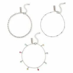 Brand new ๐ INC International Concepts Silver-Tone 3-Pc. Set Multicolor Shaky Crystal Ankle Bracelets, Created For Macy's ๐งจ