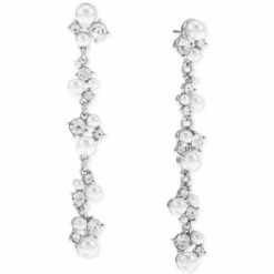 Cheapest โจ INC International Concepts Silver-Tone Crystal & Imitation Pearl Linear Drop Earrings, Created For Macy's โ๏ธ