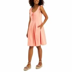 Best Sale 😉 INC International Concepts 👩 Women's Tie Detail Fit & Flare 👗 Dress, Created For Macy's Coral Punch ⭐