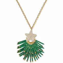 Buy 🤩 INC International Concepts Holiday Lane Gold-Tone Pavé Star & Beaded Tree Top Long Pendant Necklace, 32 + 3 Extender, Created For Macy's 👏