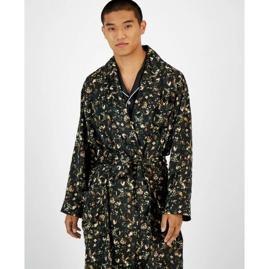 Discount 🥰 INC International Concepts I.N.C. International Concepts® Men's Floral-Print Robe, Created For Macy's Black/green 🎉 6 Discount 🥰 INC International Concepts I.N.C. International Concepts® Men's Floral-Print Robe, Created For Macy's Black/green 🎉 - Image 4