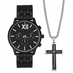 Inc International Sales 21 Budget 🔔 INC International Concepts Men's Matte Black Bracelet ⌚ Watch 48mm Gift Set, Created For Macy's Jet ✨