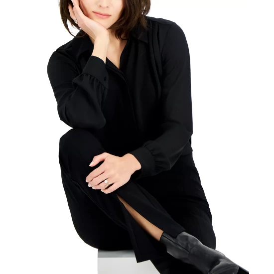 Best Sale ๐ฅ INC International Concepts ๐ฉ Women's Ruched Blouson-Sleeve ๐ Dress, Created For Macy's Deep Black ๐คฉ 5 Best Sale ๐ฅ INC International Concepts ๐ฉ Women's Ruched Blouson-Sleeve ๐ Dress, Created For Macy's Deep Black ๐คฉ - Image 3