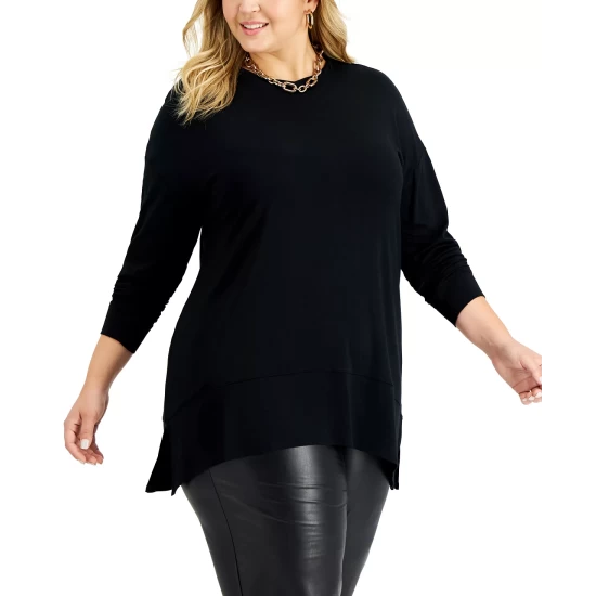 Wholesale โจ INC International Concepts Plus Size Side-Slit Tunic, Created For Macy's Deep Black ๐ 4 Wholesale โจ INC International Concepts Plus Size Side-Slit Tunic, Created For Macy's Deep Black ๐ - Image 2