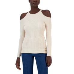 Discount 🎁 INC International Concepts 👩 Women's Ribbed Cold-Shoulder Sweater, Created For Macy's Heather Oatmeal 😉 -Inc International Sales unnamed file 347