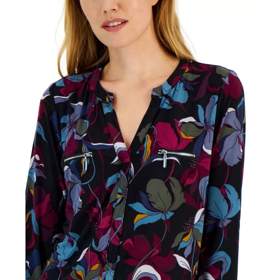 Best Sale 🤩 INC International Concepts 👩 Women's Printed Long-Sleeve Zip-Pocket Top, Created For Macy's Zoey Garden 🎉 6 Best Sale 🤩 INC International Concepts 👩 Women's Printed Long-Sleeve Zip-Pocket Top, Created For Macy's Zoey Garden 🎉 - Image 4