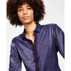 Outlet 👍 INC International Concepts Men's Ben Classic-Fit Geo-Print Button-Down 👚 Shirt, Created For Macy's Deep Purple 🎉 -Inc International Sales unnamed file 444