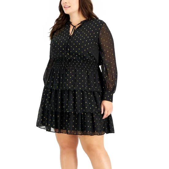 Flash Sale 🔔 INC International Concepts Plus Size Metallic Clip-Dot Tiered 👗 Dress, Created For Macy's Deep Black 🥰 7 Flash Sale 🔔 INC International Concepts Plus Size Metallic Clip-Dot Tiered 👗 Dress, Created For Macy's Deep Black 🥰 - Image 5