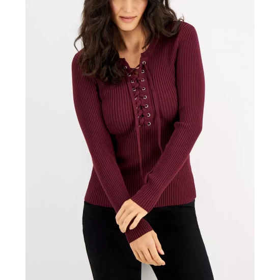 Discount ๐ฅ INC International Concepts ๐ฉ Women's Lace-Up Ribbed Sweater, Created For Macy's Costa Green โ 6 Discount ๐ฅ INC International Concepts ๐ฉ Women's Lace-Up Ribbed Sweater, Created For Macy's Costa Green โ - Image 4