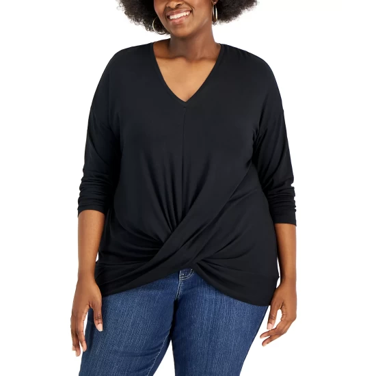 Wholesale โญ INC International Concepts Plus Size Twist Front Top In Print & Solids, Created For Macy's Heather Belle ๐ 6 Wholesale โญ INC International Concepts Plus Size Twist Front Top In Print & Solids, Created For Macy's Heather Belle ๐ - Image 4
