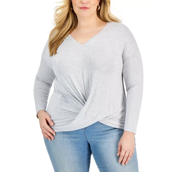 Wholesale โญ INC International Concepts Plus Size Twist Front Top In Print & Solids, Created For Macy's Heather Belle ๐ 8 Wholesale โญ INC International Concepts Plus Size Twist Front Top In Print & Solids, Created For Macy's Heather Belle ๐ - Image 6