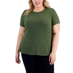 Best deal ✔️ INC International Concepts Plus Size Ribbed Crewneck T-Shirt, Created For Macy's Costa Green 🎁 -Inc International Sales unnamed file 587