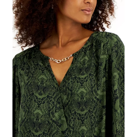Best Pirce ⭐ INC International Concepts 👩 Women's Snakeskin-Print Hardware-Trim Blouse, Created For Macy's Desert Snake ⭐ 6 Best Pirce ⭐ INC International Concepts 👩 Women's Snakeskin-Print Hardware-Trim Blouse, Created For Macy's Desert Snake ⭐ - Image 4