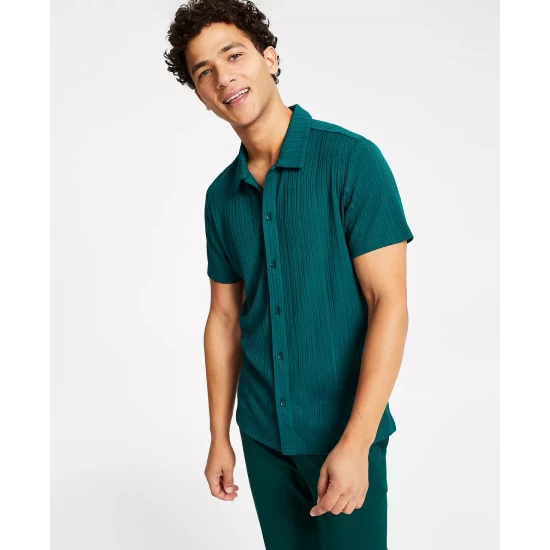 New ๐ INC International Concepts Men's Rib Knit Button-Up Short-Sleeve ๐ Shirt, Created For Macy's Rainforest ๐ 4 New ๐ INC International Concepts Men's Rib Knit Button-Up Short-Sleeve ๐ Shirt, Created For Macy's Rainforest ๐ - Image 2