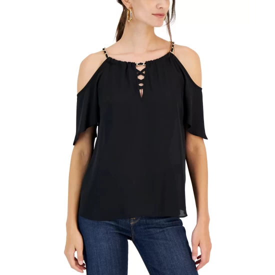 Discount ❤️ INC International Concepts 👩 Women's Cold-Shoulder Chain Halter Top, Created For Macy's Real Red ✨ 4 Discount ❤️ INC International Concepts 👩 Women's Cold-Shoulder Chain Halter Top, Created For Macy's Real Red ✨ - Image 2